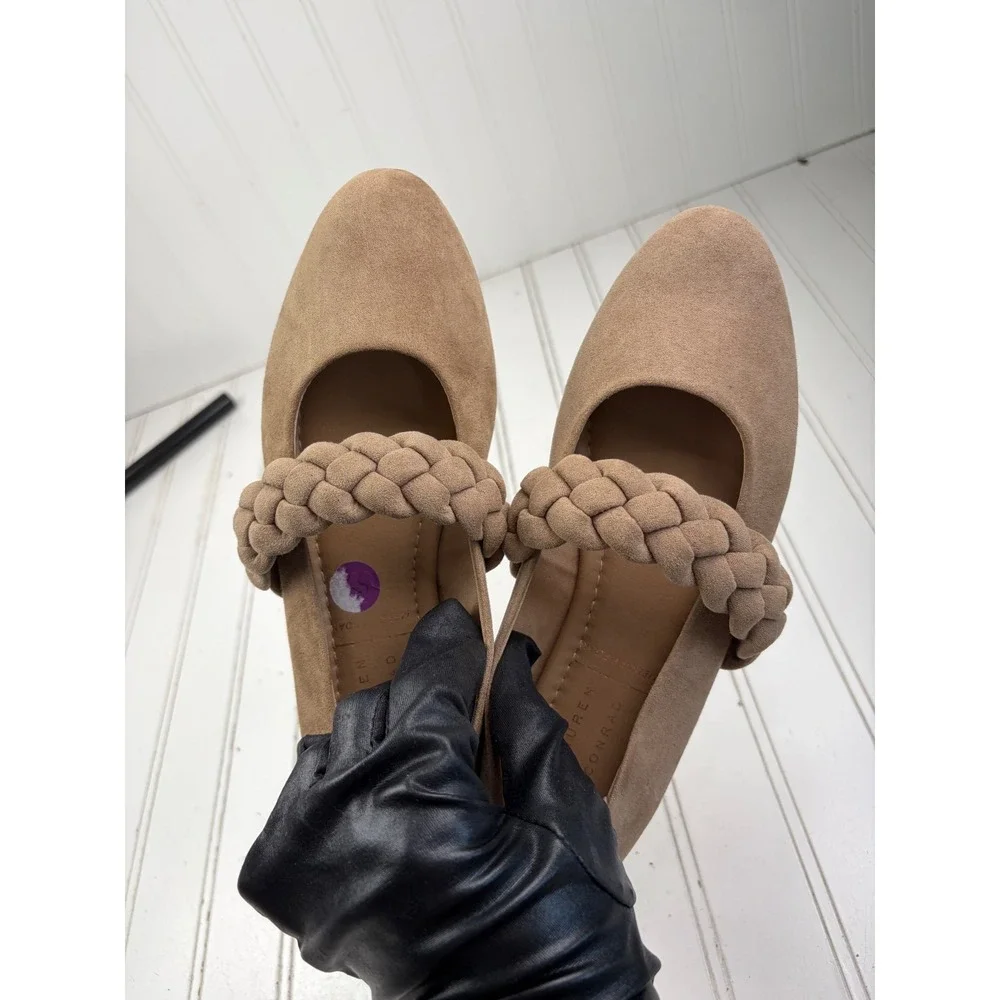 LC Lauren Conrad Gwendolyn Taupe Braided Strap Mary Jane Flats Women's Size 6.5